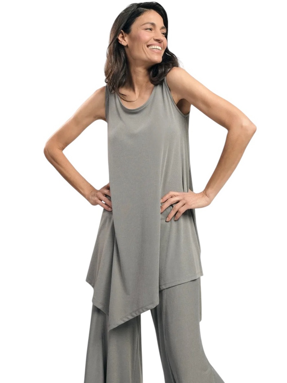 Alembika Essential Joy Fog Stripe Asymmetric Tunic Top Size 0 Small NWOT